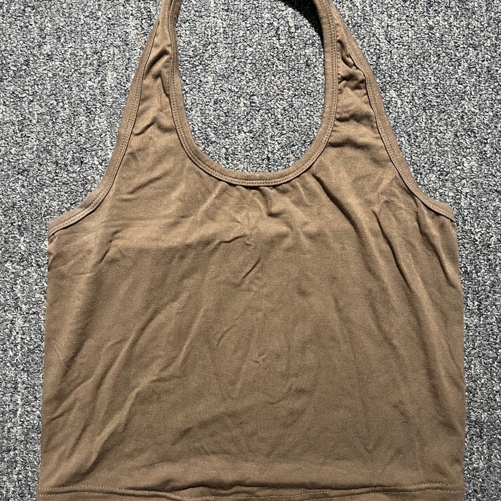SHEIN Tan Fitted Crop Sleeveless Tank Top